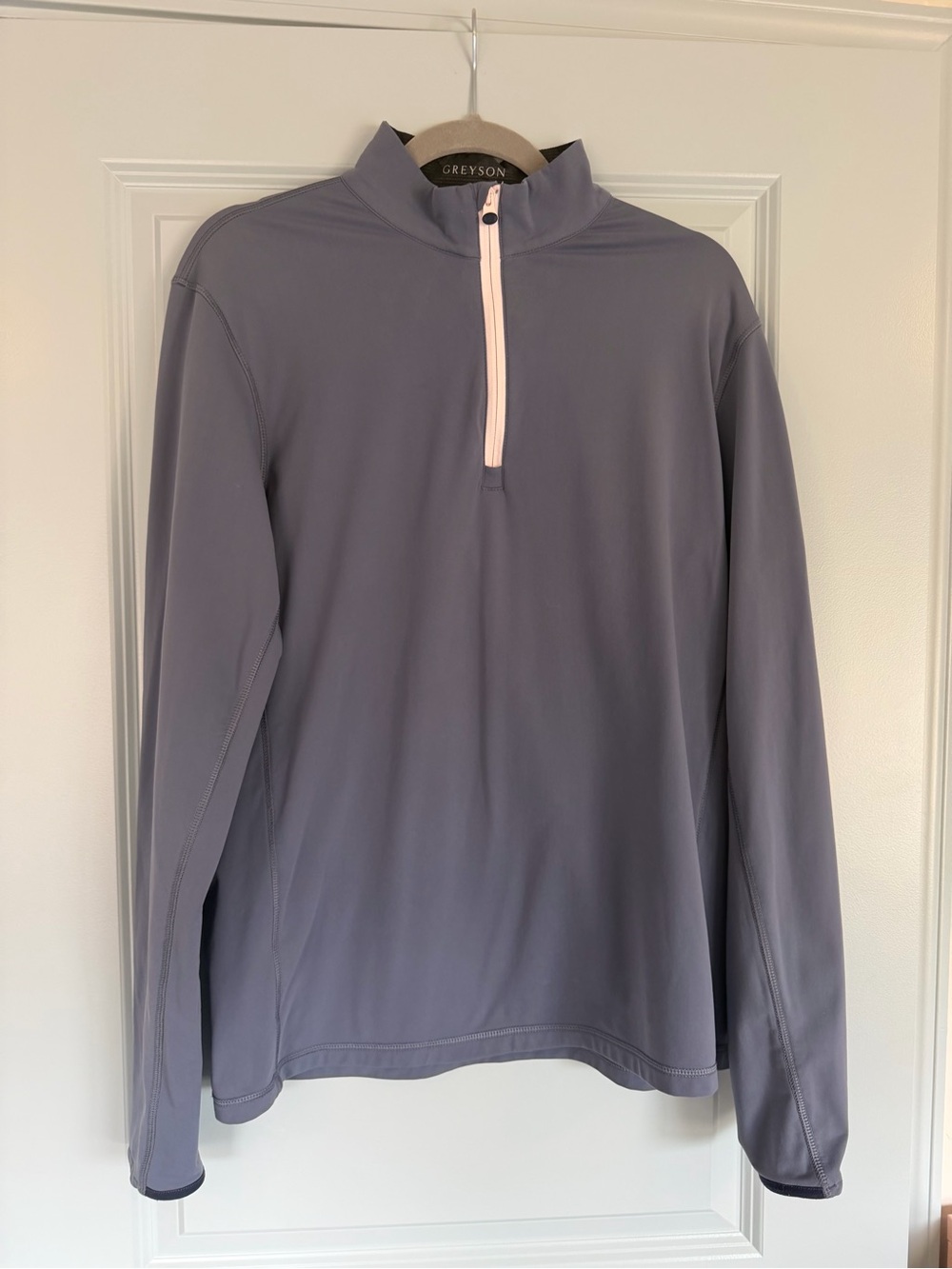 Greyson Lightweight Quarter-Zip Pullover in Dark Gray with Pale Blush Pink Trim